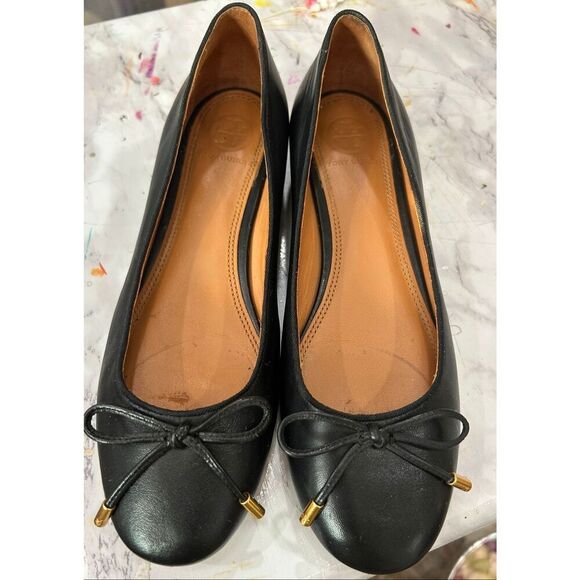 Tory Burch Shoes - TORY BURCH Brooke Bow 25MM Perfect Black Ballet Nappa Leather Heels Shoes sz 6